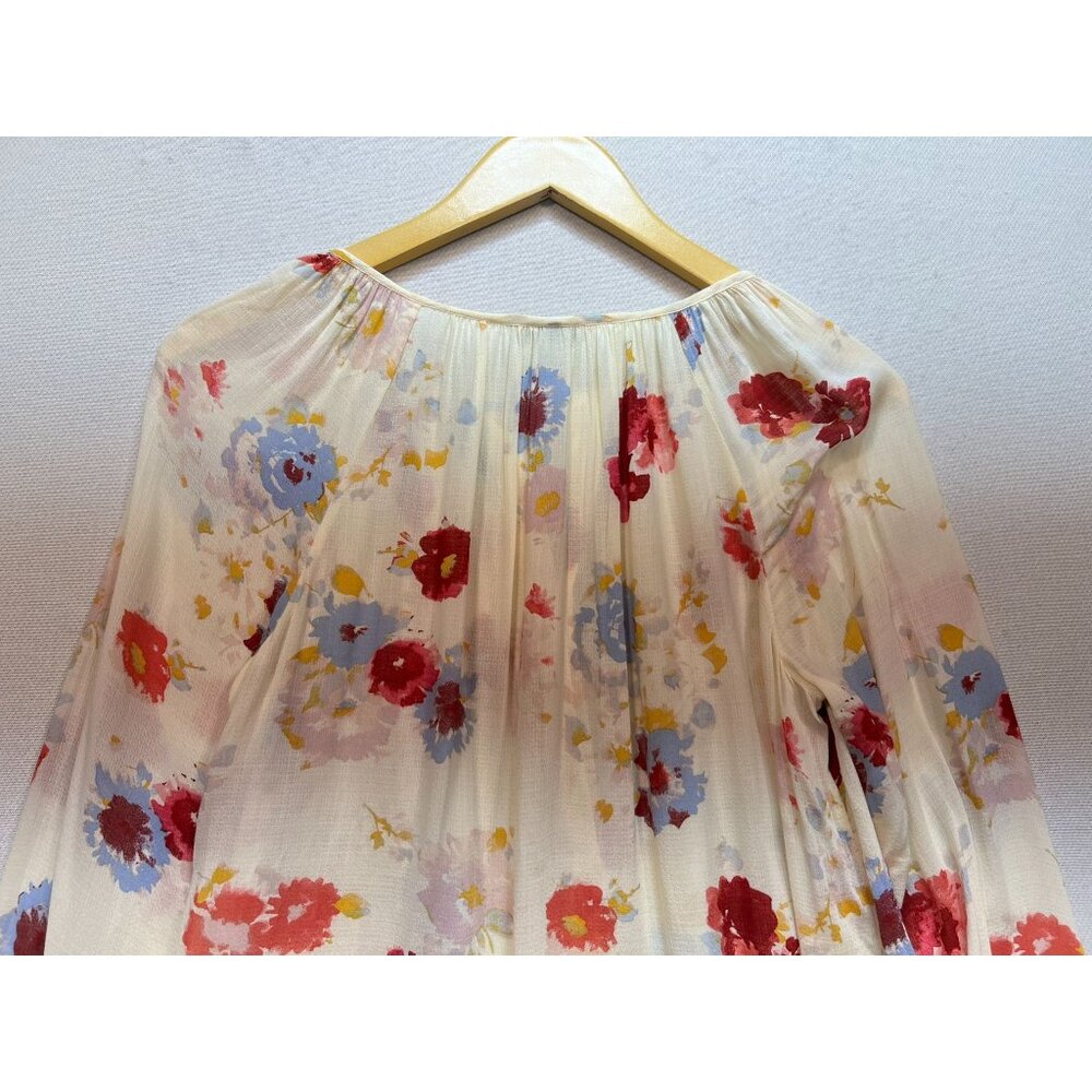 Lucky Brand Women's Half Button Boho Peasant Top Long Sleeve Size S Cream Floral - Picture 10 of 11